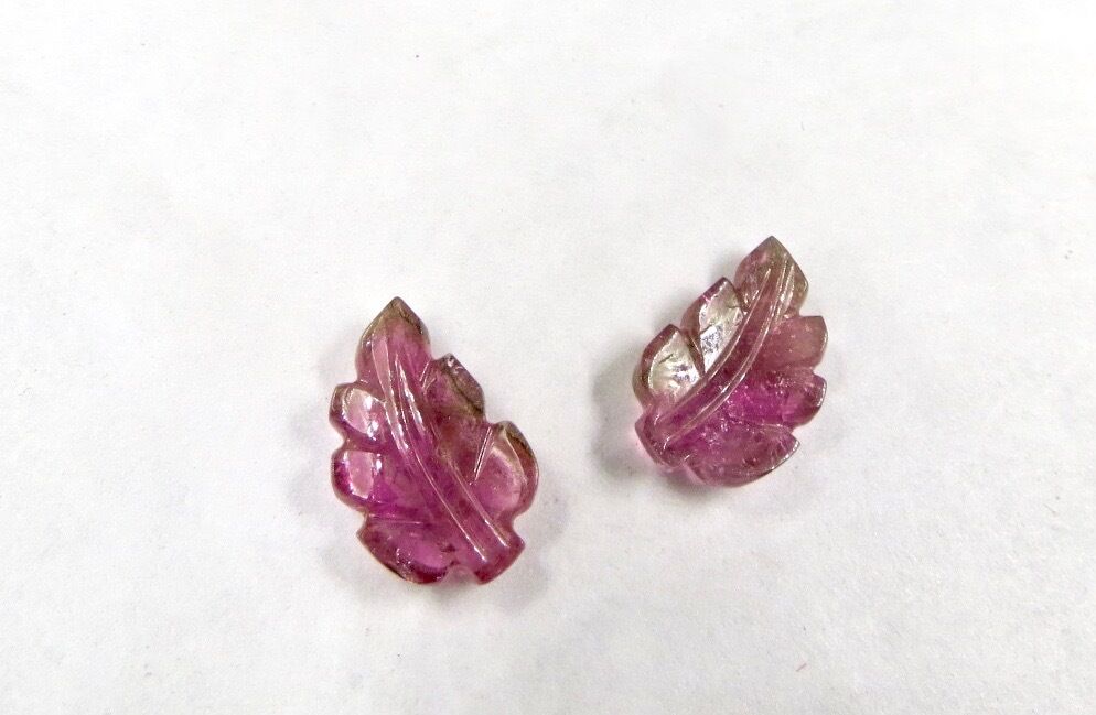 NATURAL PINK TOURMALINE CARVED LEAVES PAIR 6.25 CARATS GEMSTONE FOR EARRING 