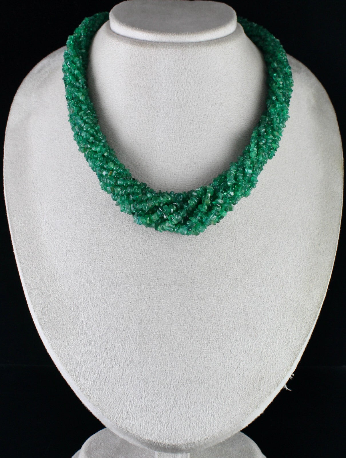 Vintage Natural Emerald Bead Necklace 11L 711 Ct Uncut Certified Gemstone Silver