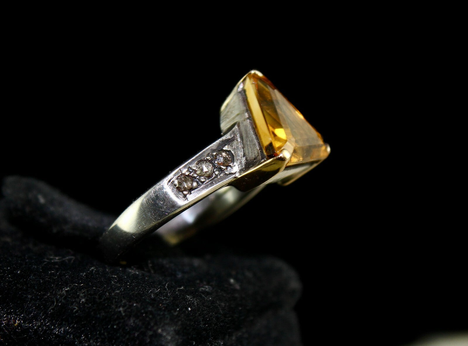 Vintage Natural Yellow Citrine 10ct Oval Natural Diamond 18k Gold Silver Ring