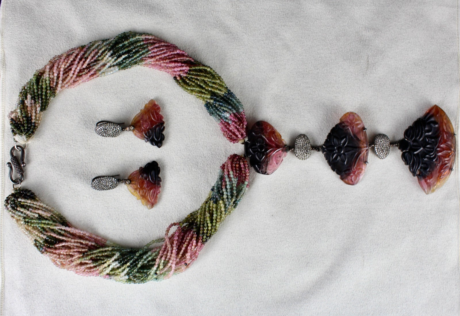 Certified Natural Watermelon Multi Tourmaline 10ct Sterling Silver Necklace