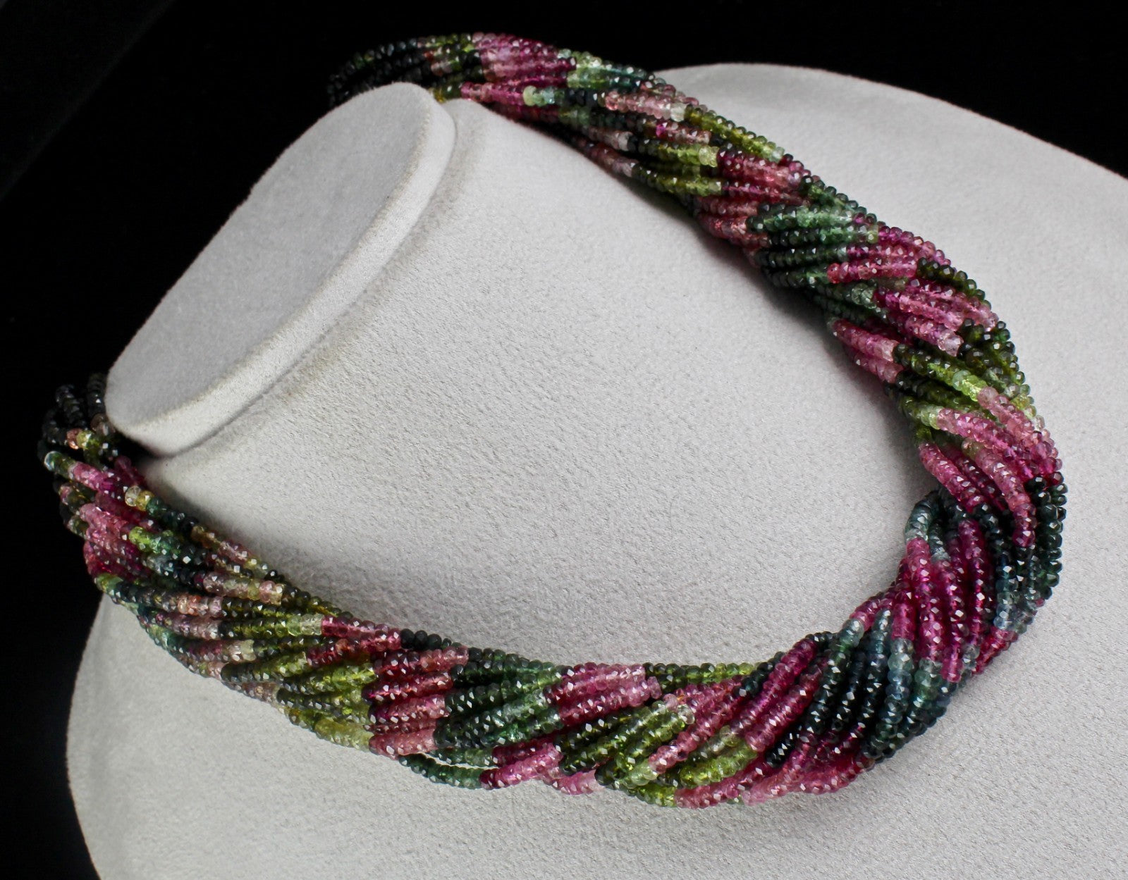 Certified Natural Multi Tourmaline 1025ct Beads Round Sterling Silver Necklace