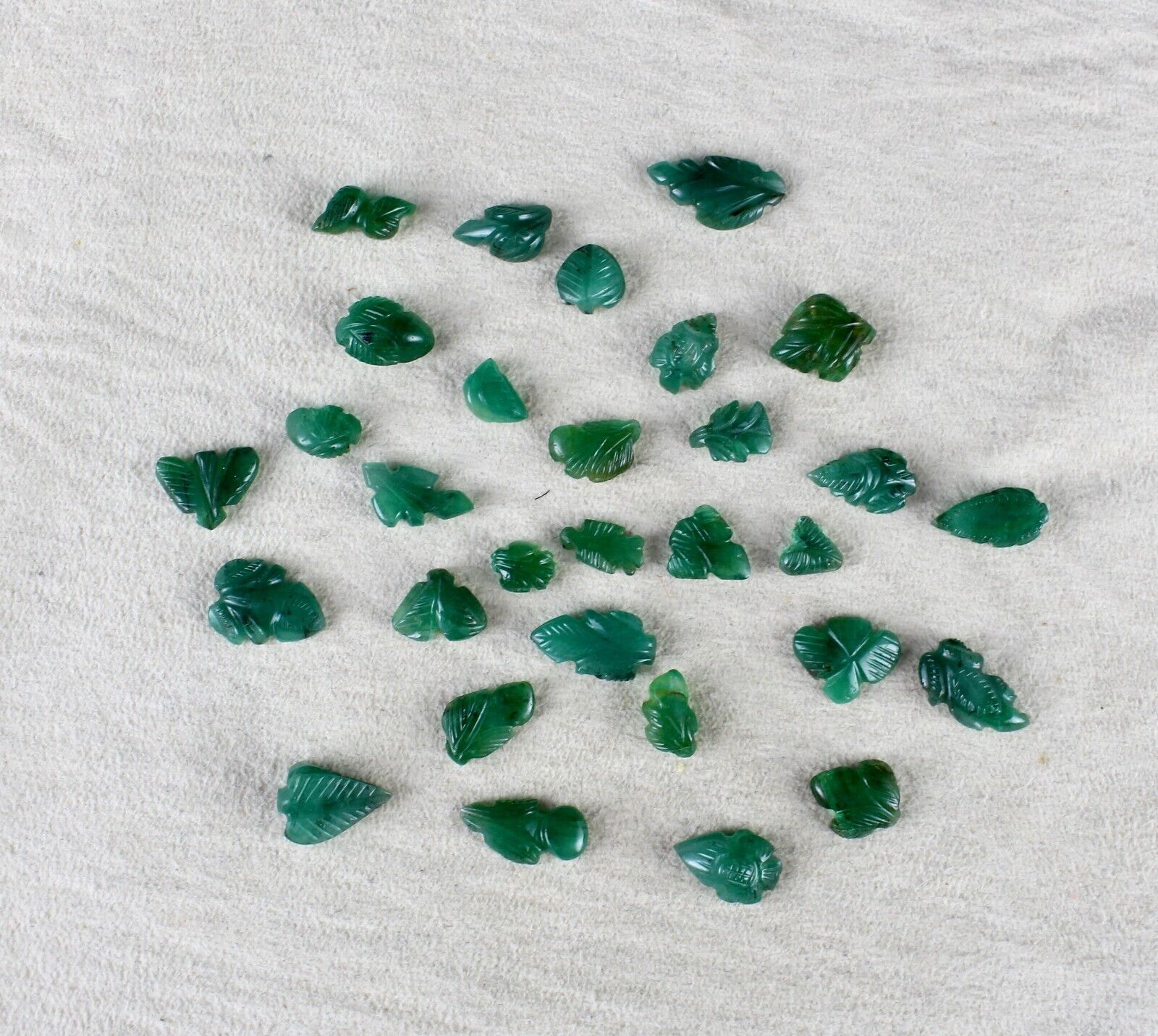 NATURAL EMERALD CARVED LEAVES LOT 30 PC 44.40 CT LOOSE GEMSTONE DESIGNING JEWELS