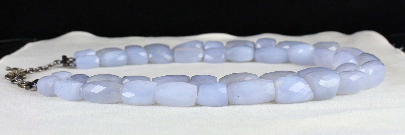 Certified Natural Blue Chalcedony 1290 Ct Faceted Beads Sterling Silver Necklace