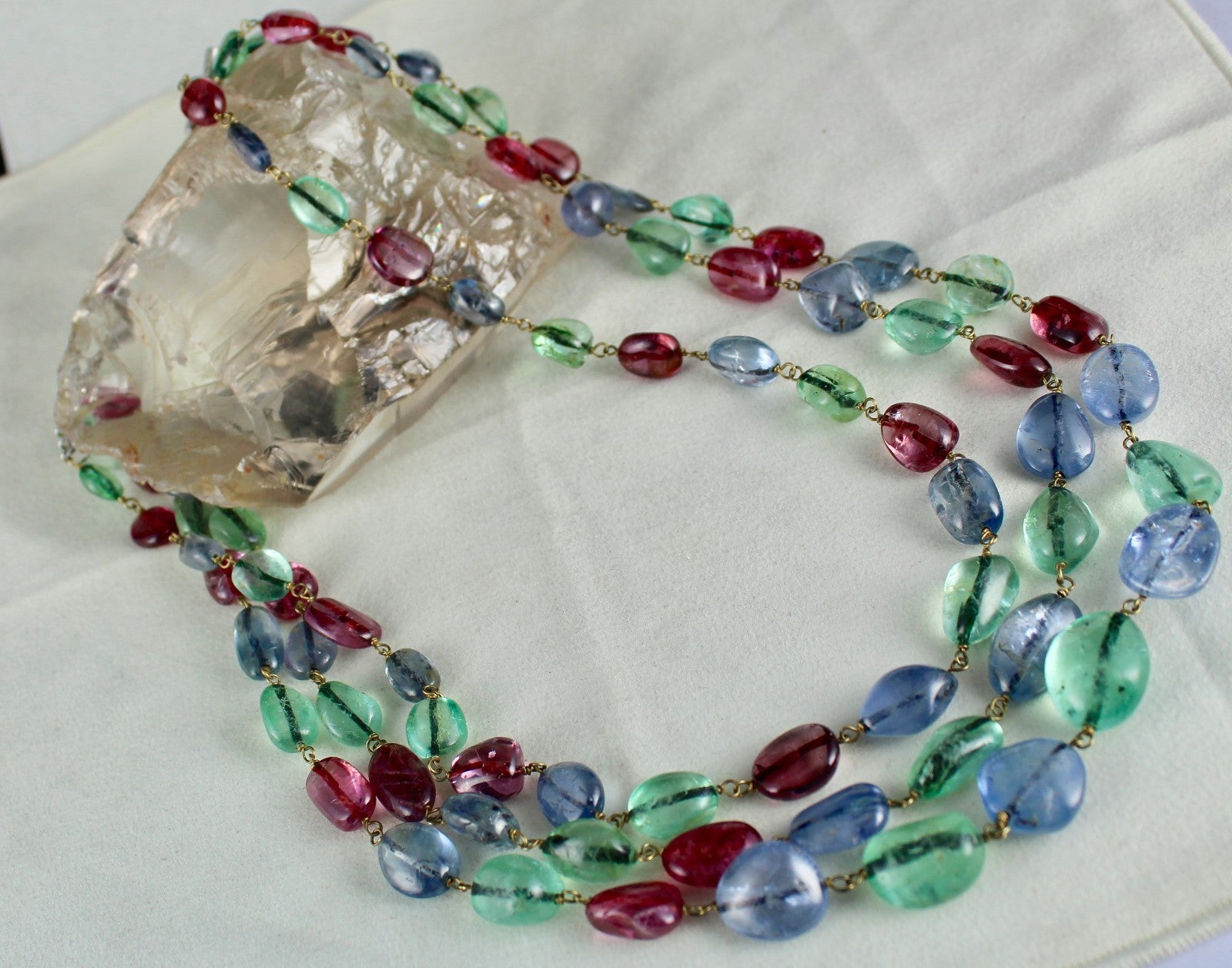 Certified Important Old Necklace Natural Emerald Sapphire Spinel 10ct Nugget