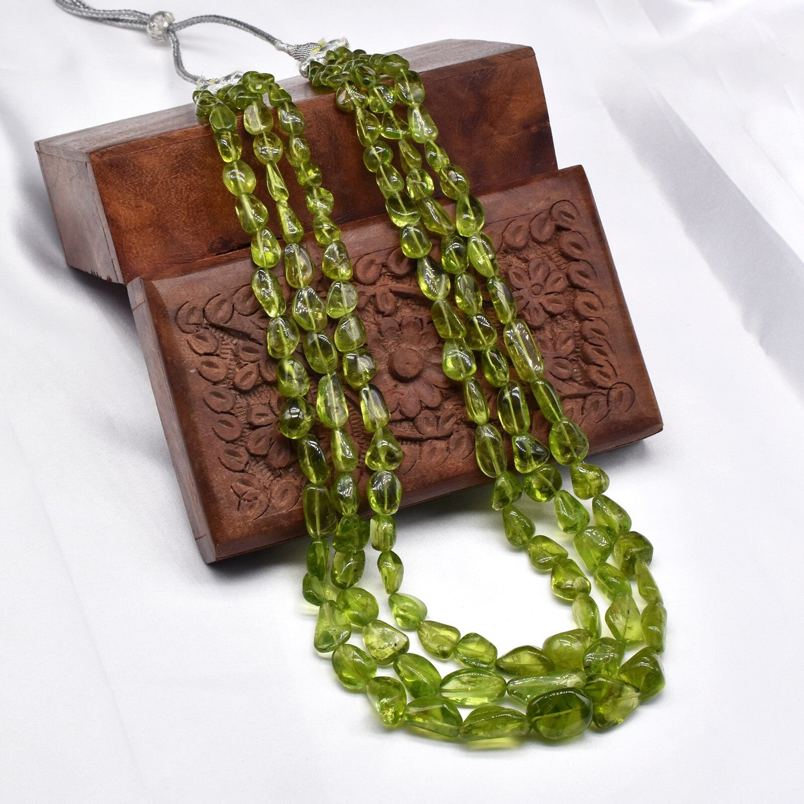 Certified Natural Peridot Necklace 663 Ct Tumble Beads Drilled Gift For Her