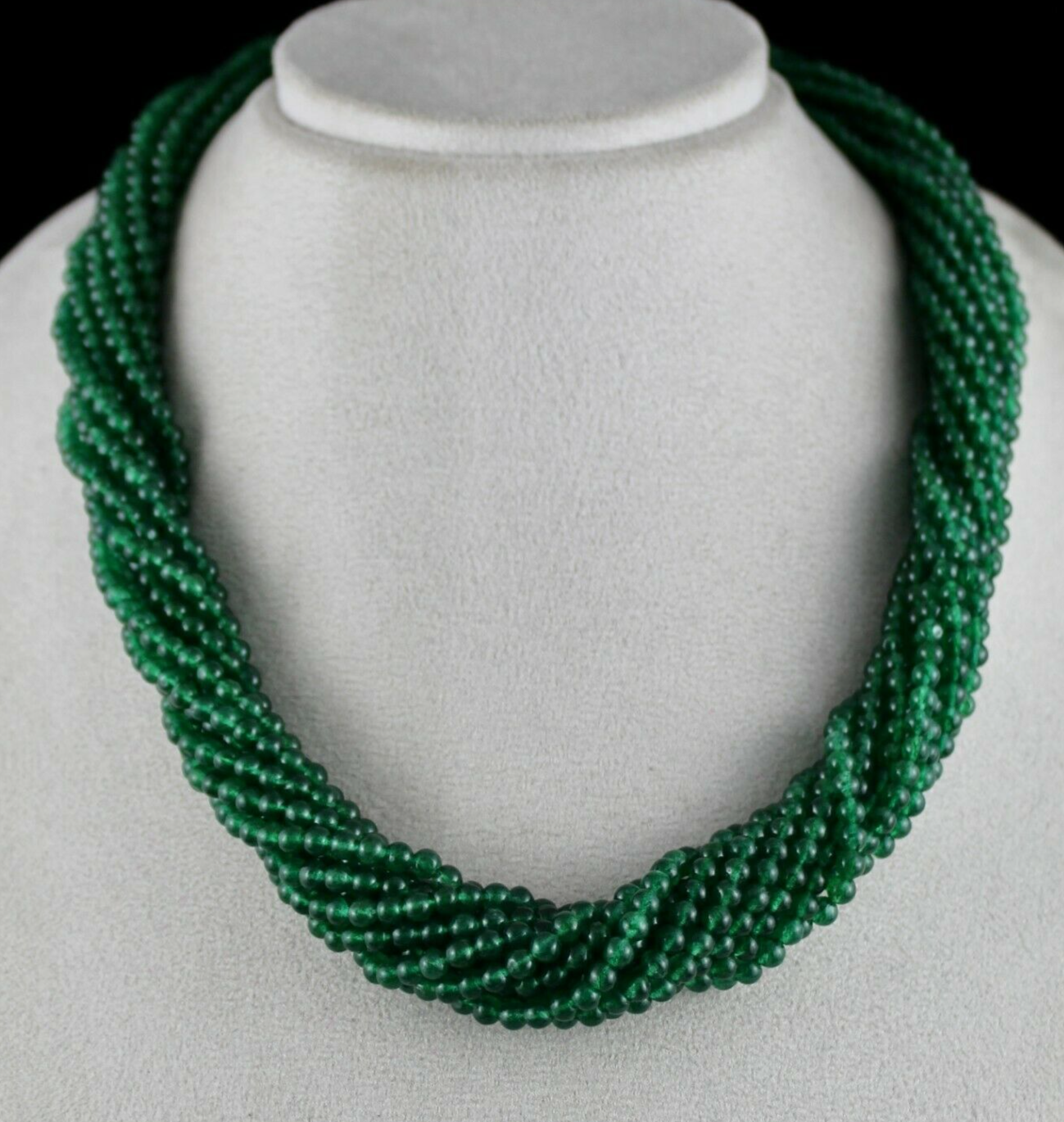 Emerald Colour Natural Green Quartz Aventurine Round Beads 11 L 831 CTS Necklace