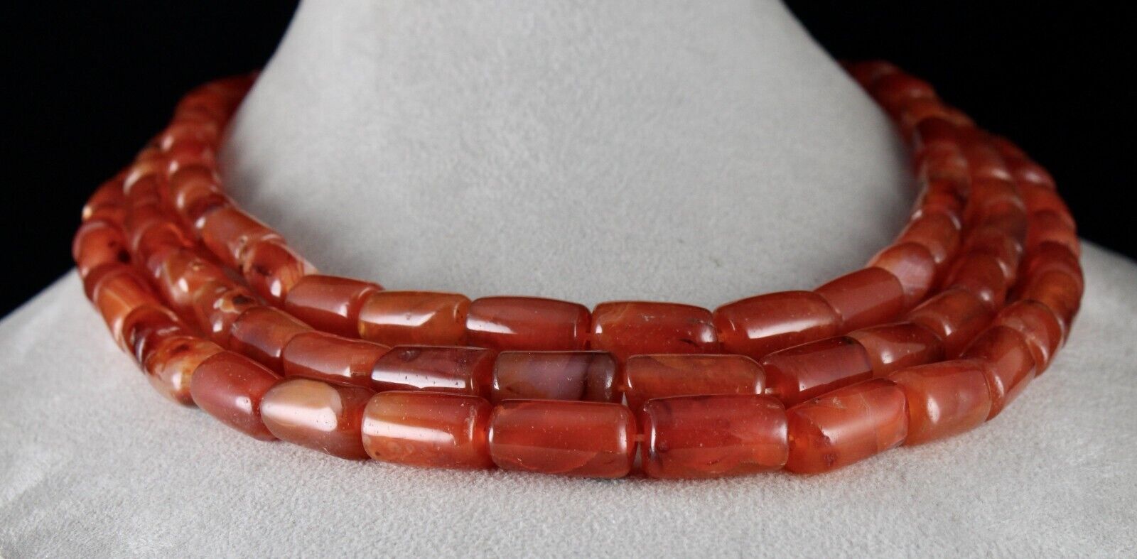 Carnelian Beaded Necklace 3 Line 1387 Carats Natural Tube shape Gemstone Fashion