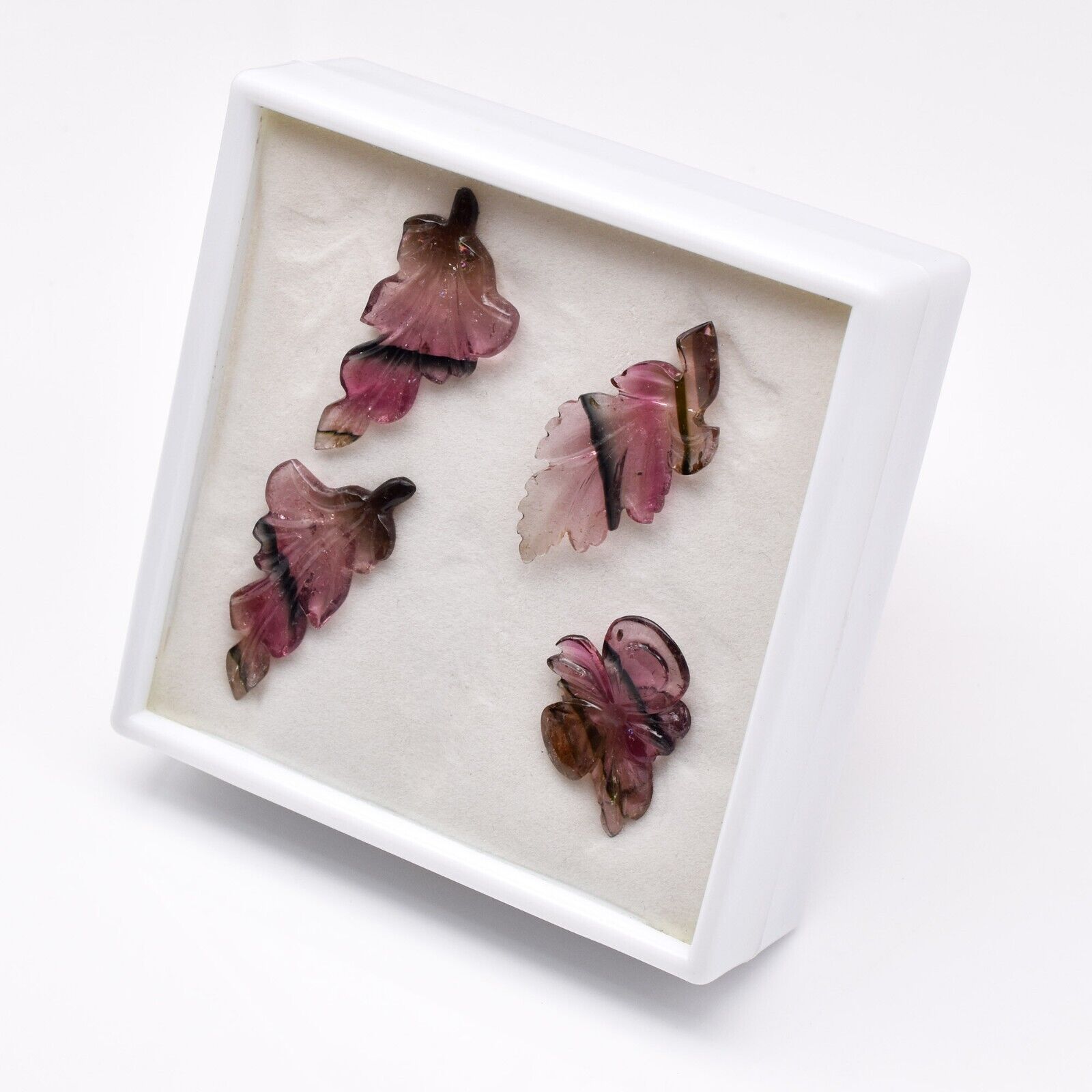 Natural Multi Tourmaline Carved Leaves 4Pc 49.25 Ct Gemstone Earring Pendant Set