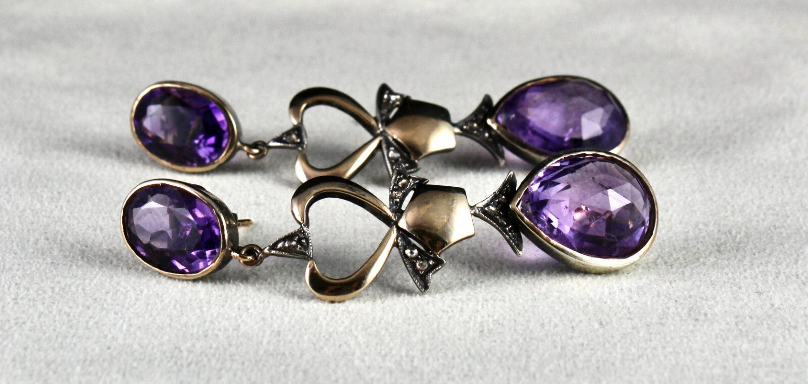 Certified Amethyst 10+ Ct Natural Diamond Cut Sterling Silver Victorian Earrings