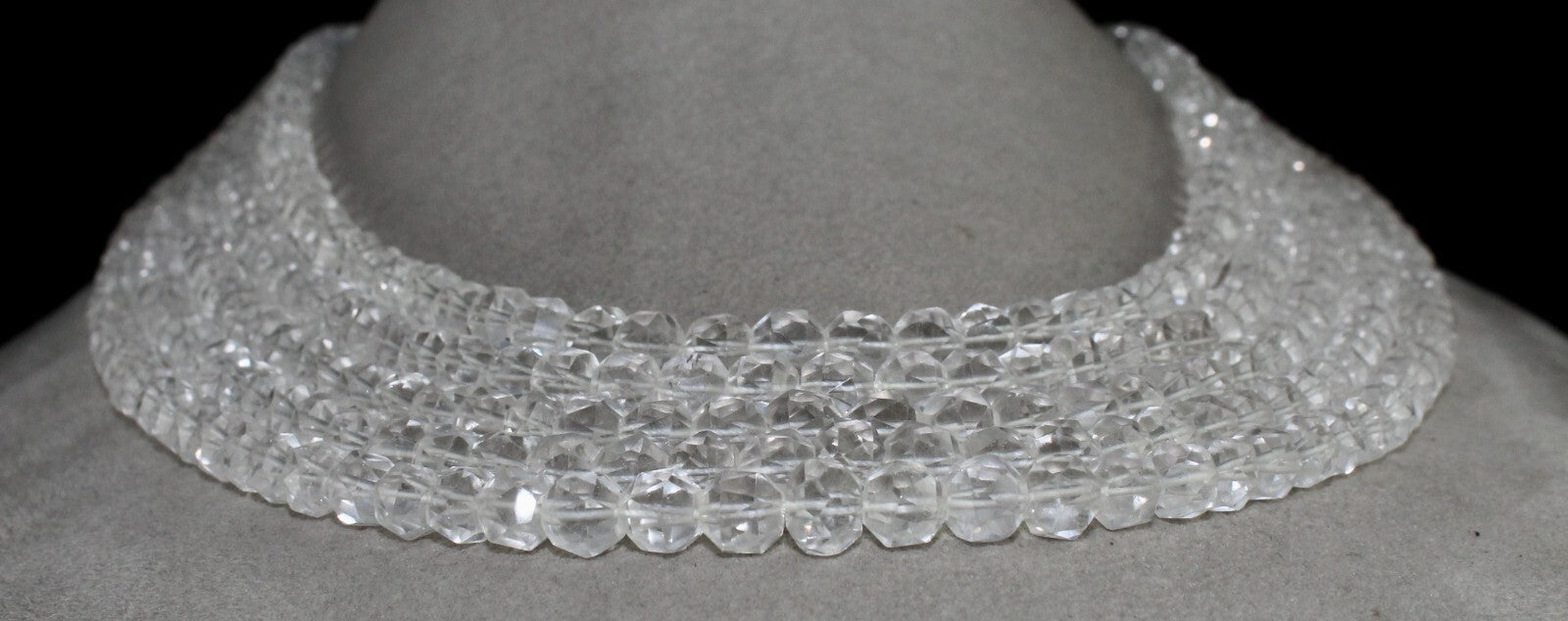 Natural Rock Crystal Quartz Faceted Round Beads Necklace 5l 932 Ct Gemstone Fine