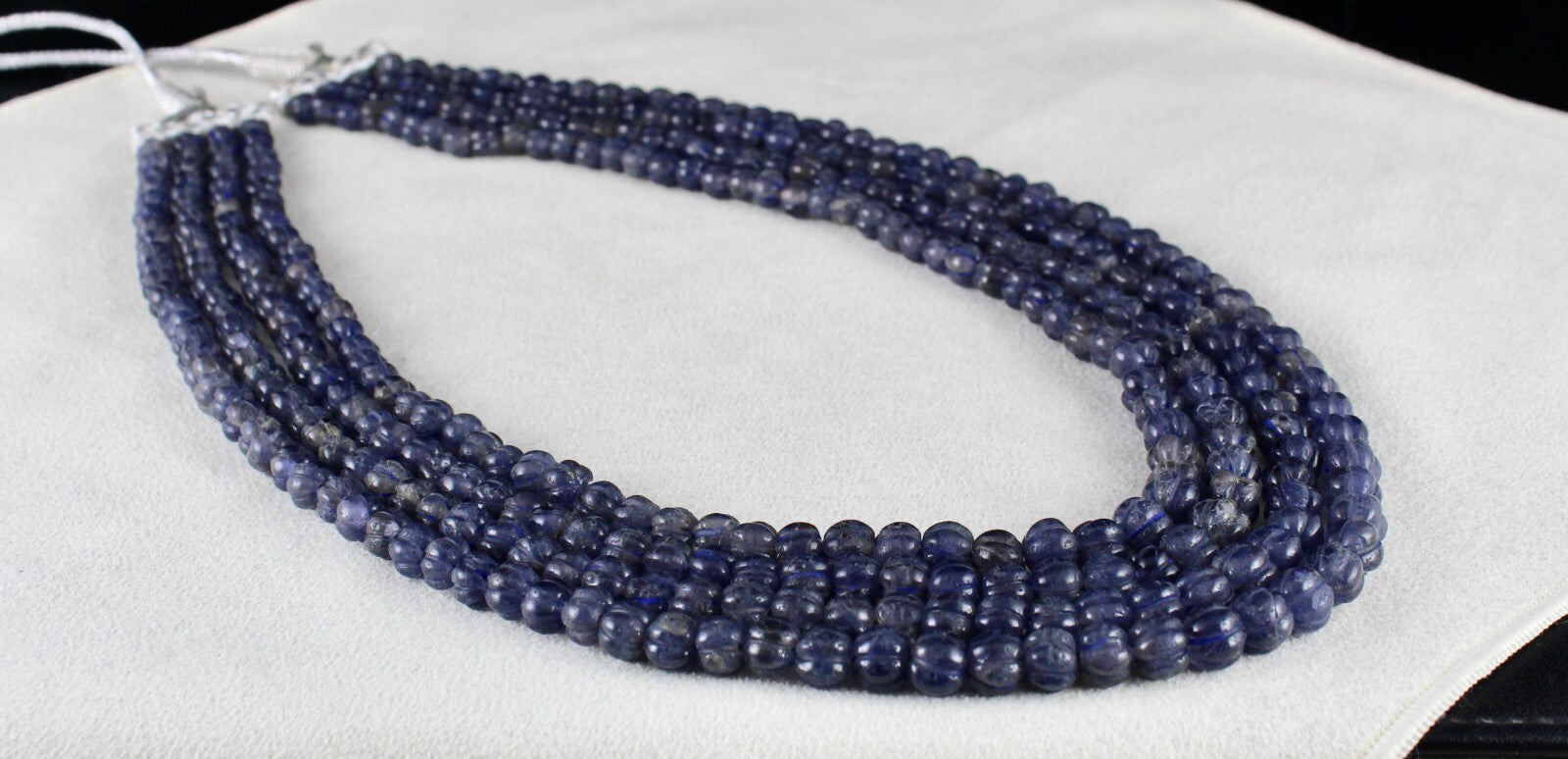 Natural Iolite Carved Melon Beads 602ct 4 Line Gemstone Fashion Necklace