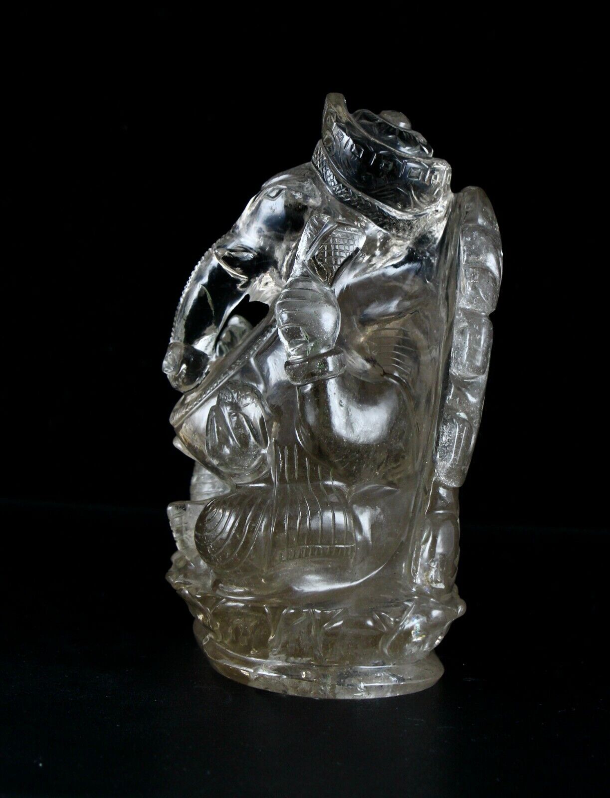 NATURAL SMOKY CRYSTAL QUARTZ 6275 CTS 6 "INCH LORD GANESHA STATUE HOME DECOR