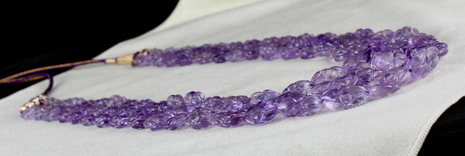 Natural Amethyst Beads Engraved 3 L 529 Ct Purple Gemstone Vintage Necklace