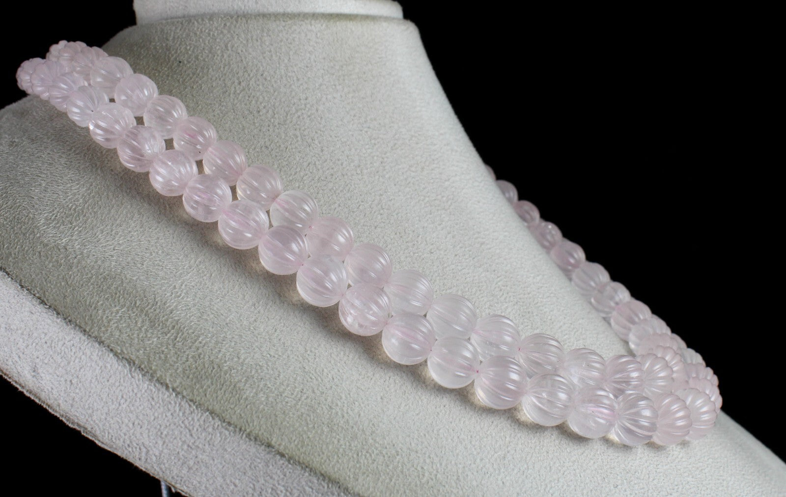 Certified Vintage Natural Rose Quartz Carved Beads Necklace 967 Ct Pink Gemstone