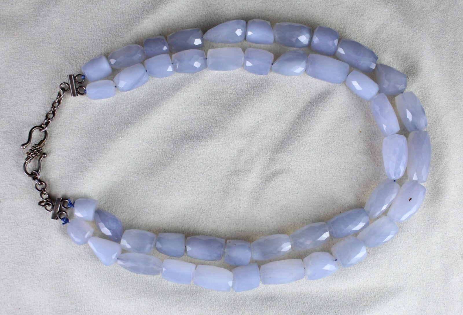 Certified Natural Blue Chalcedony 1290 Ct Faceted Beads Sterling Silver Necklace