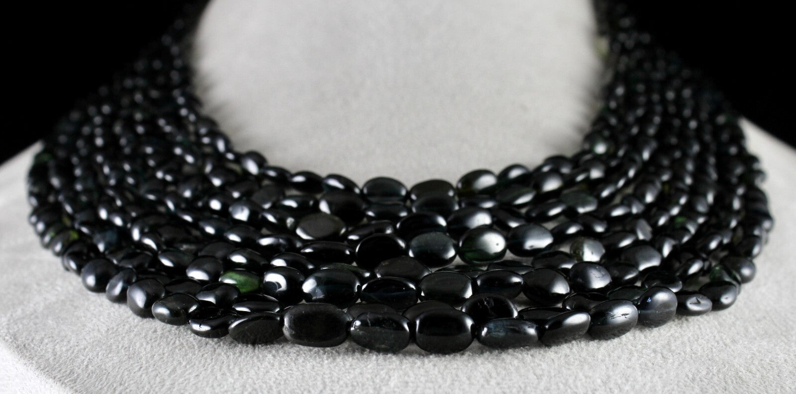 Certified Elegant Black Tourmaline 925 Ct Long Beads Gemstone Necklace For Women