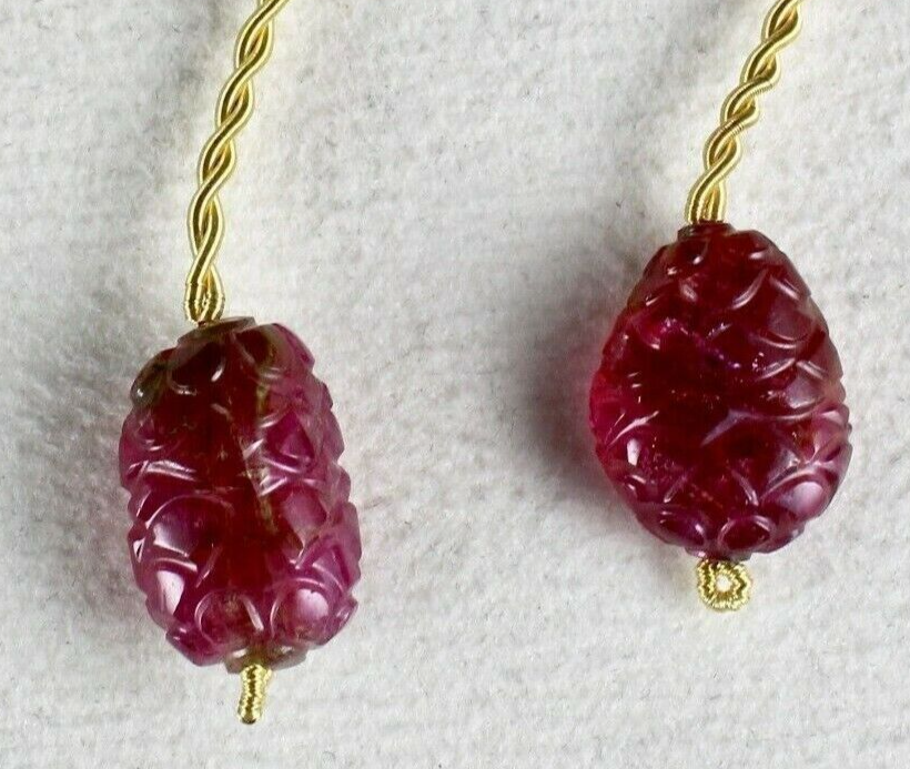 Natural Tourmaline Carved Cabochon Drilled Beads 34.95 Ct Pair Gemstone Earring