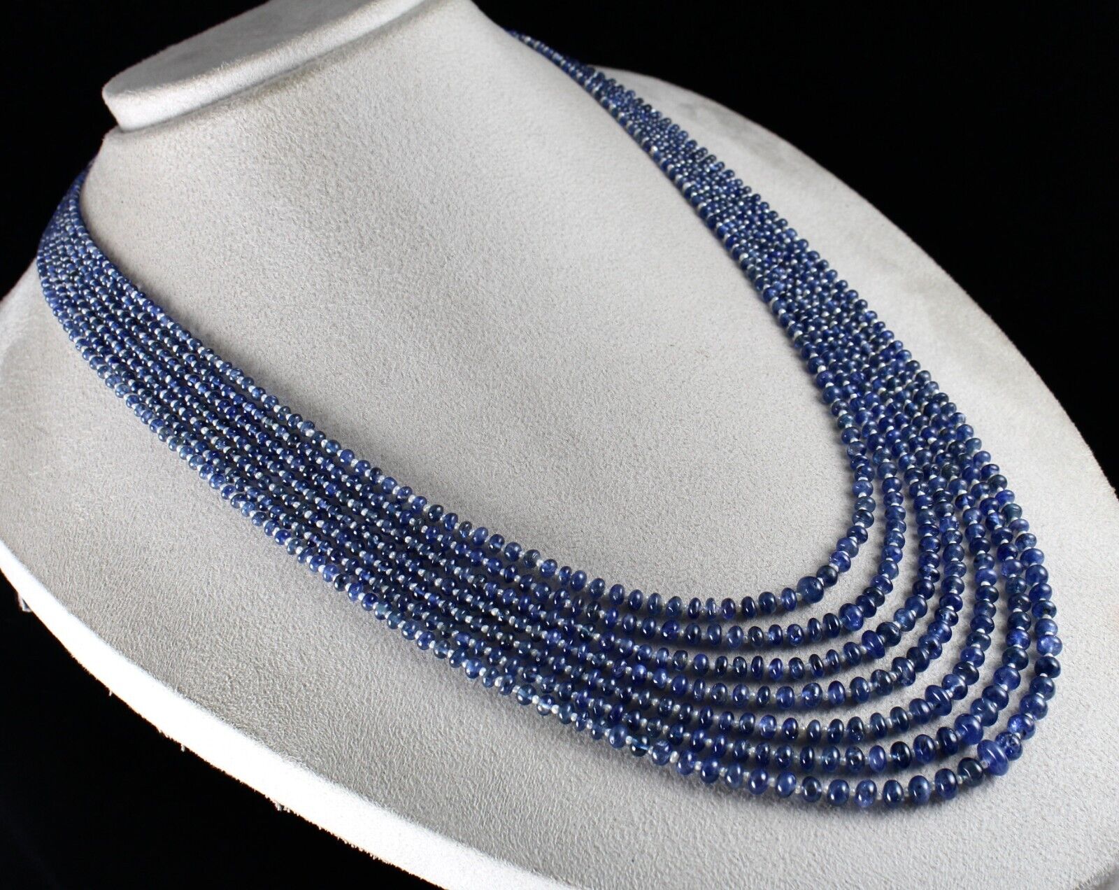 Certified Natural Blue Sapphire Pearl Round 7 L 464 Ct Beaded Gemstone Necklace