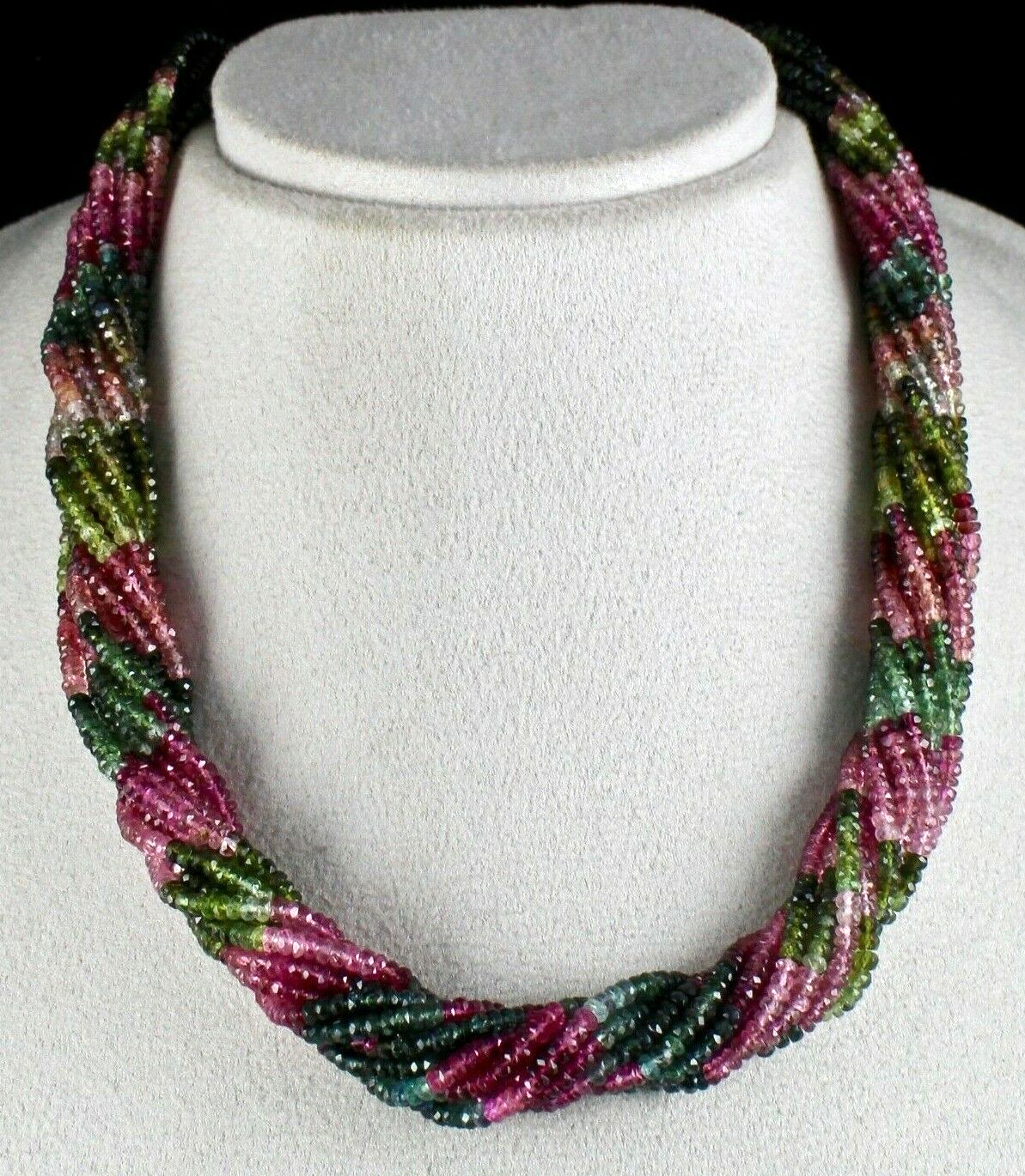 Certified Natural Multi Tourmaline 560 Ct Faceted Round Beads Necklace For Women