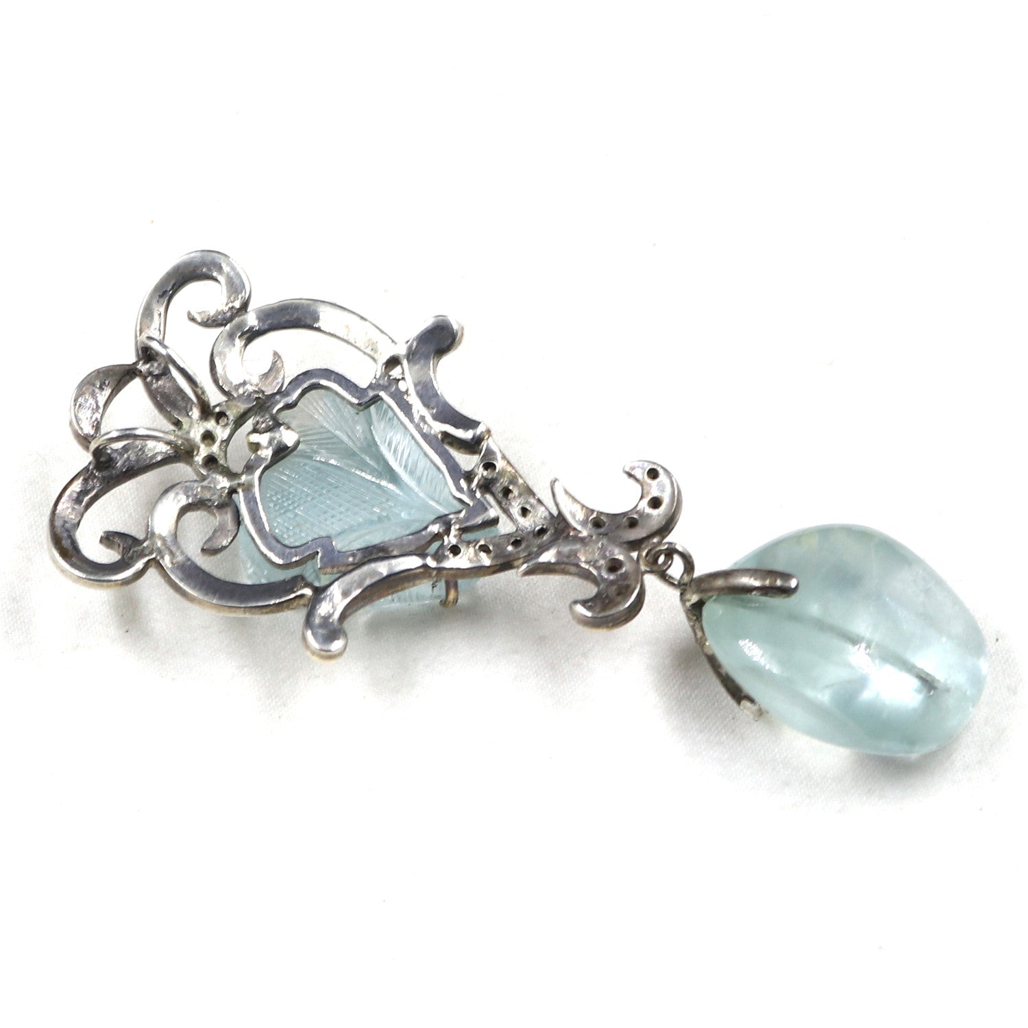 Certified Natural Blue Aquamarine 10ct Diamond Sterling Silver Victorian Pendant