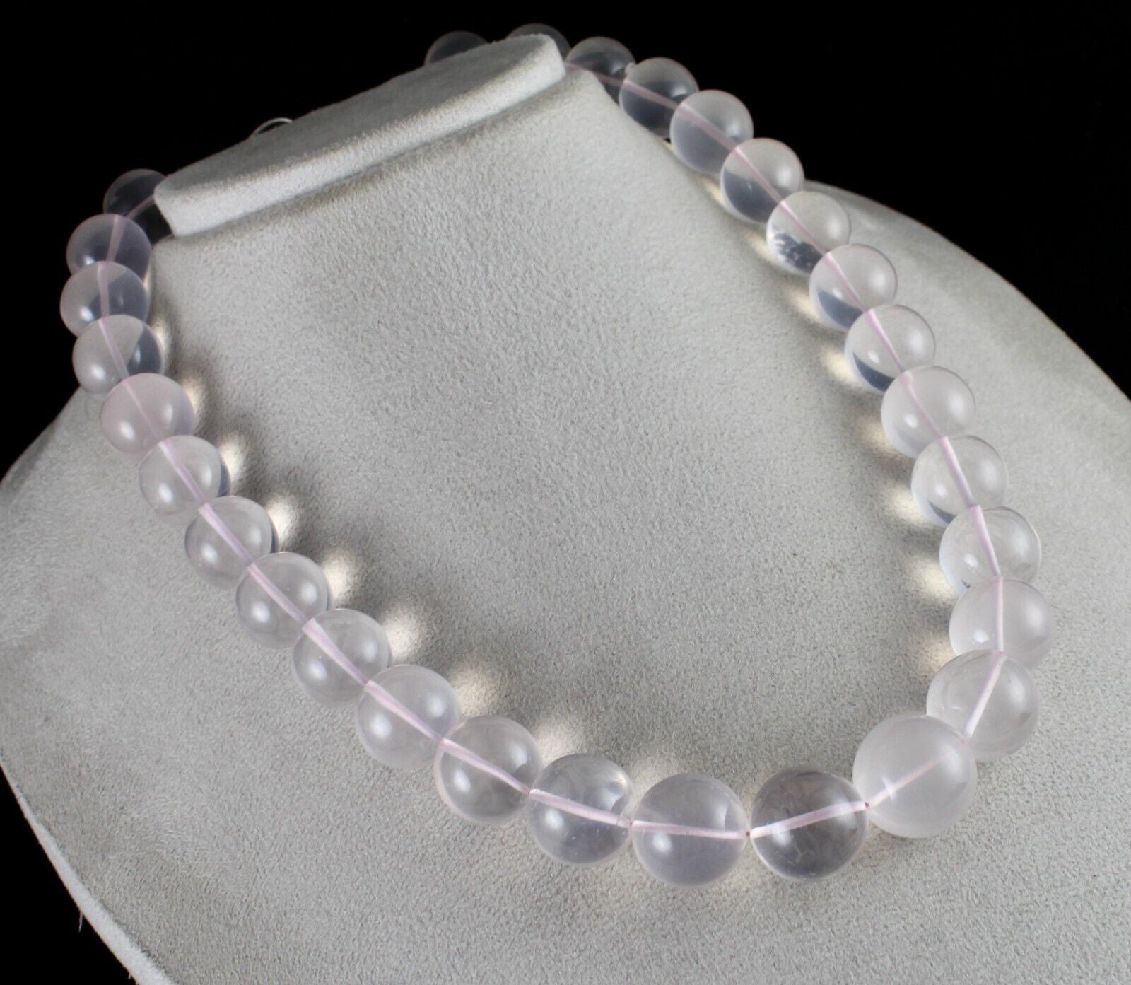 NATURAL ROSE QUARTZ BEADS ROUND 1 LINE 1041 CT GEMSTONE FASHION SILVER NECKLACE