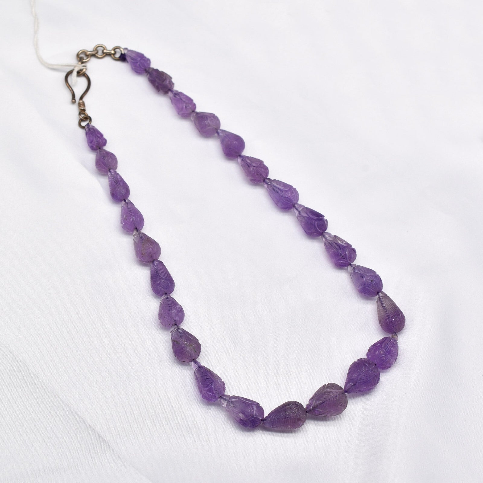 Vintage Amethyst 242 Ct Beaded Engraved Sterling Silver Necklace For Women