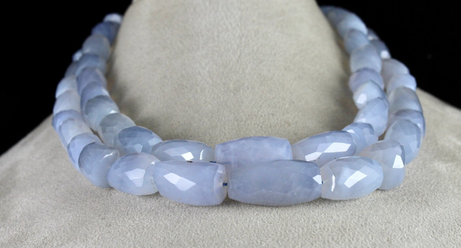 Certified Natural Blue Chalcedony 1290 Ct Faceted Beads Sterling Silver Necklace