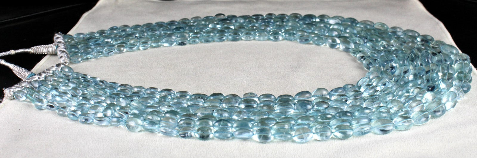 Certified Natural Blue Aquamarine Beads 1405 Ct Cabochon Necklace 7 L Important