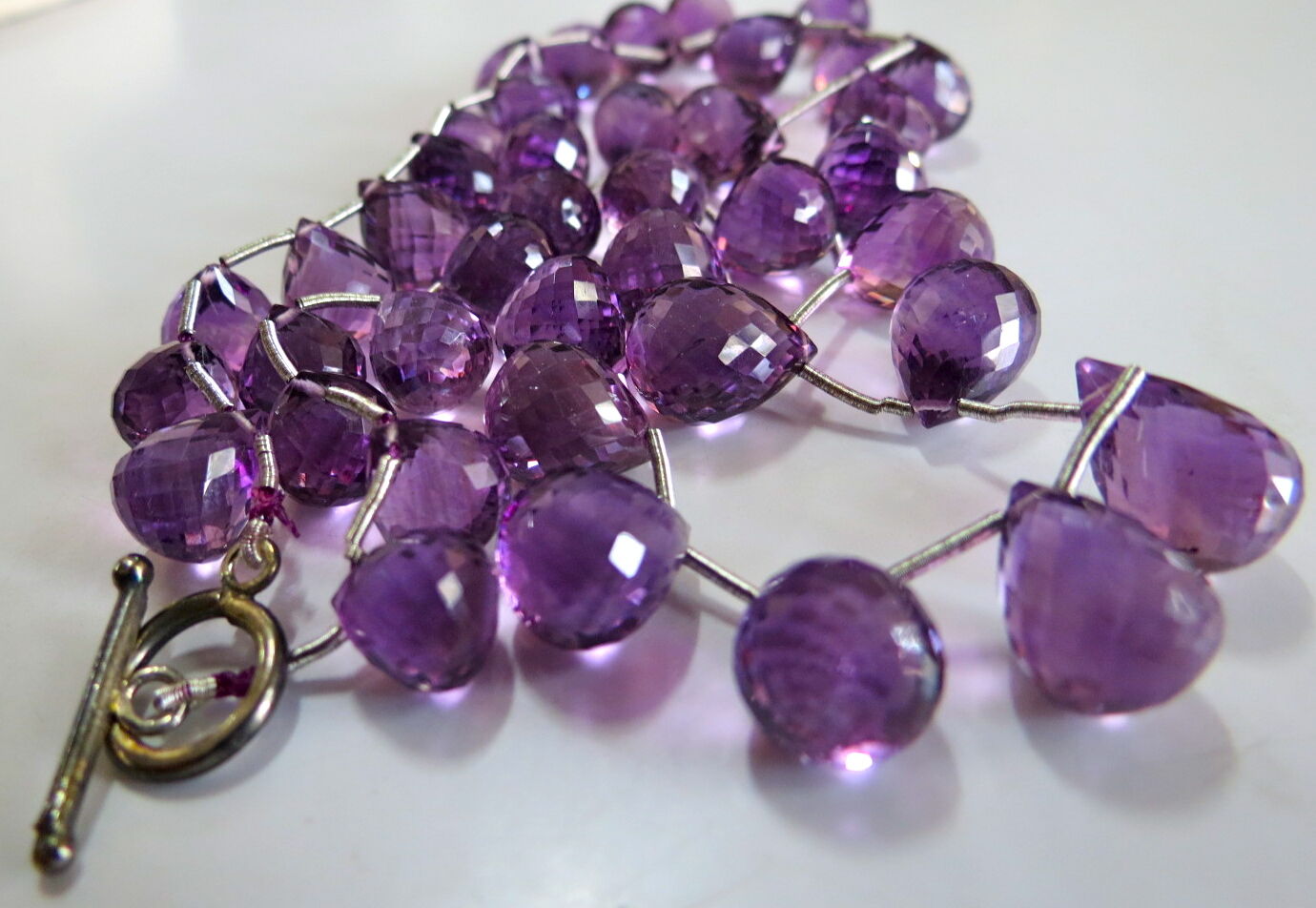 Natural Amethyst Faceted Teardrop Beaded 233 Ct Purple Gemstone Silver Necklace