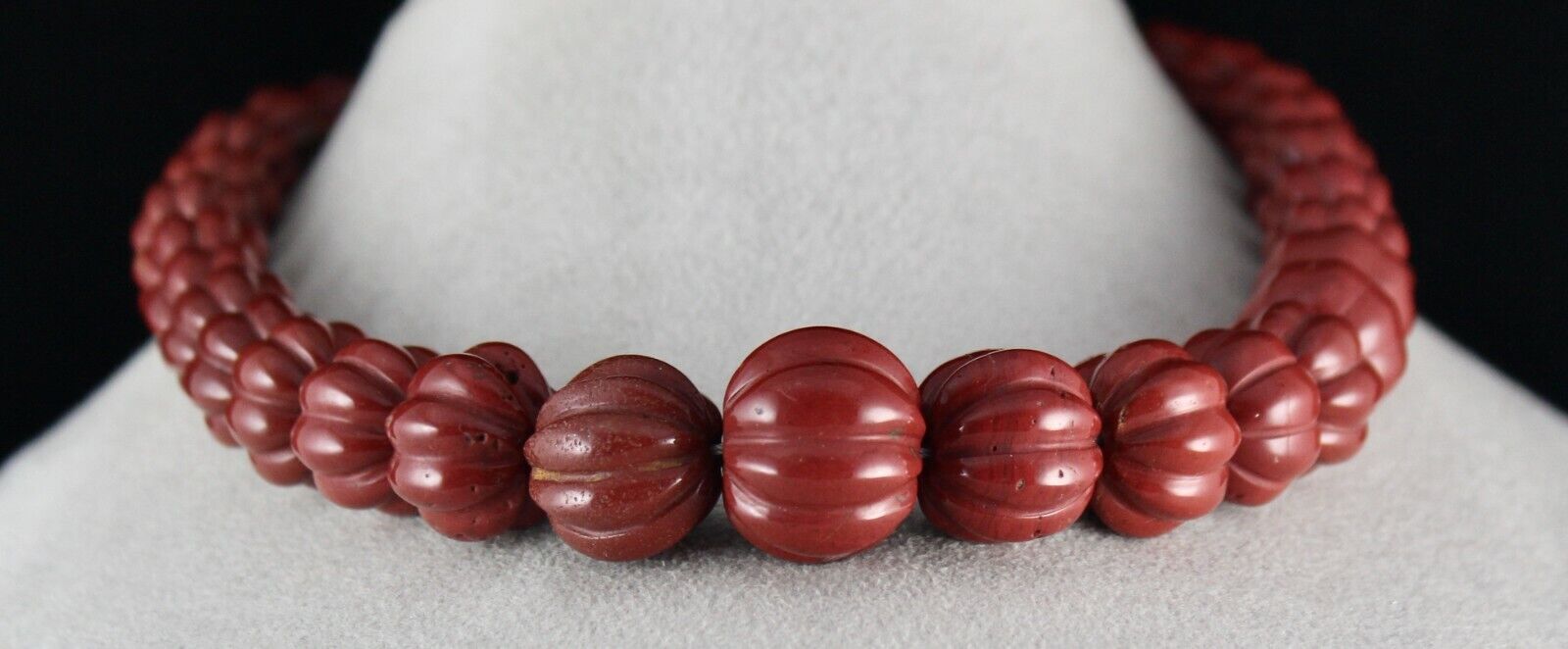 Red Jasper Carved Melon Beads 22mm Big 882 Cts Gemstone Silver Fashion Necklace