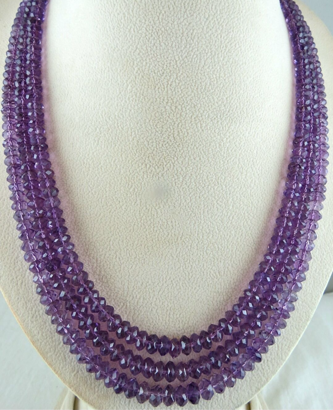 Natural Amethyst 505ct Faceted Round Beads 3 String Gemstone Necklace