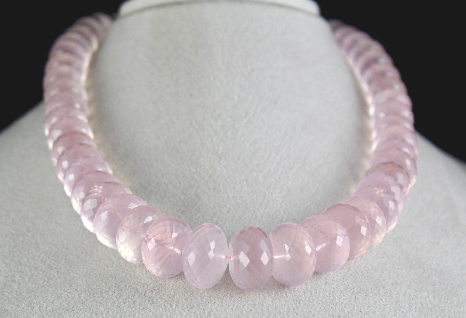 Natural Rose Quartz Beads Faceted 1125 Ct Pink Gemstone Silver Fashion Necklace