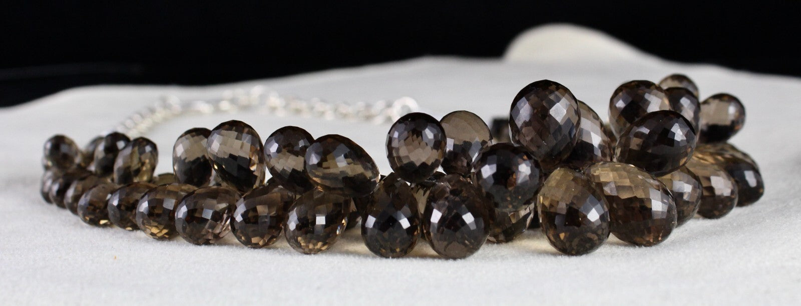 Natural Smoky Quartz Teardrop Beads 540 Ct Sterling Silver Gemstone Necklace