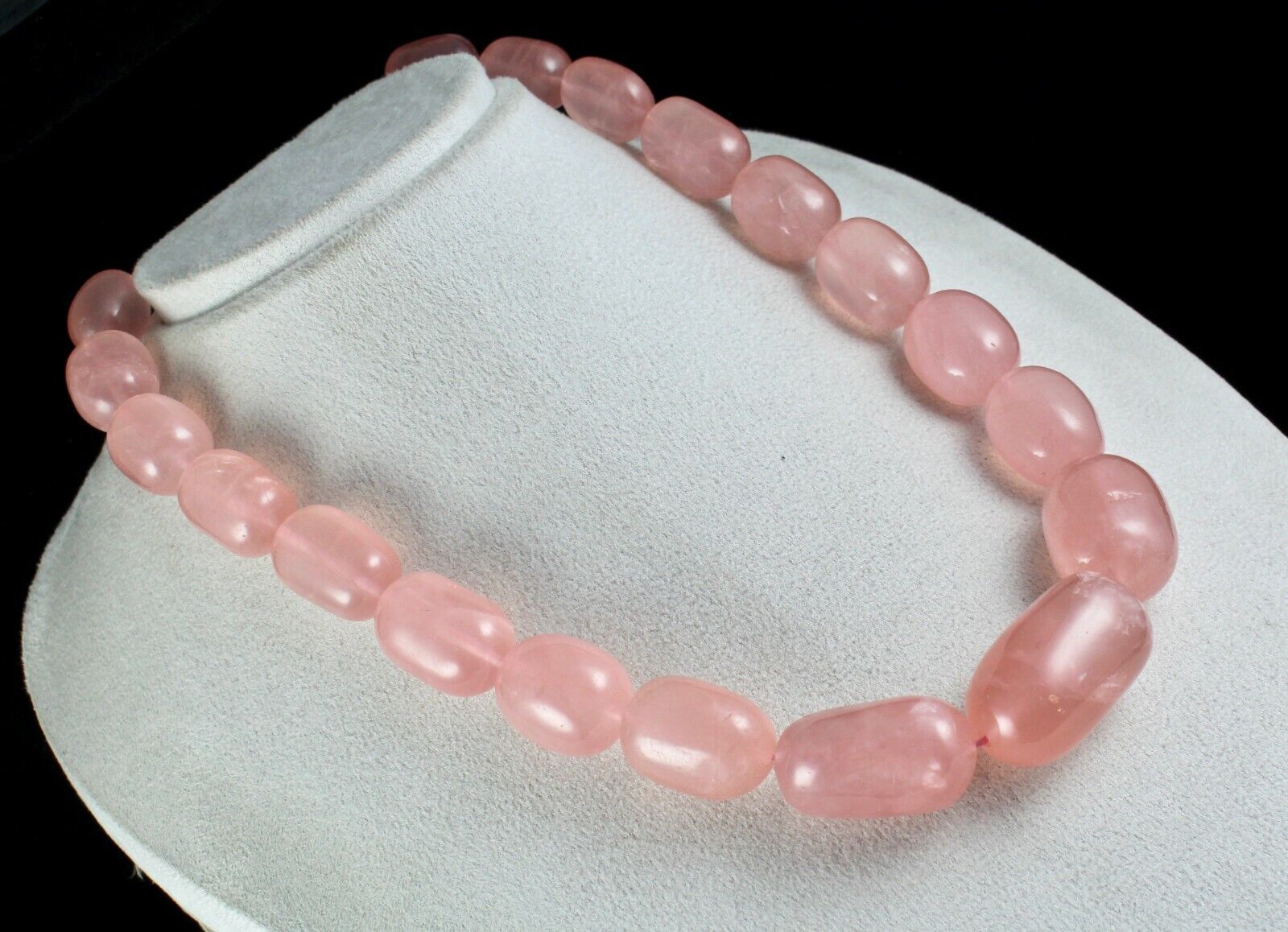 40MM NATURAL ROSE QUARTZ BEADS LONG CABOCHON 1406 CTS GEMSTONE SILVER NECKLACE