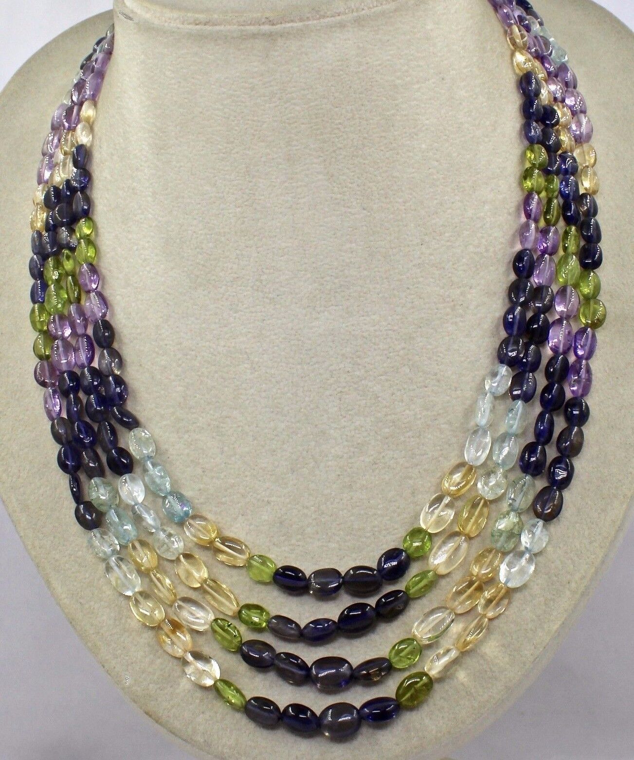 IOLITE PERIDOT AQUAMARINE CITRINE AMETHYST 4 L 364 CTS CABOCHON BEADS NECKLACE