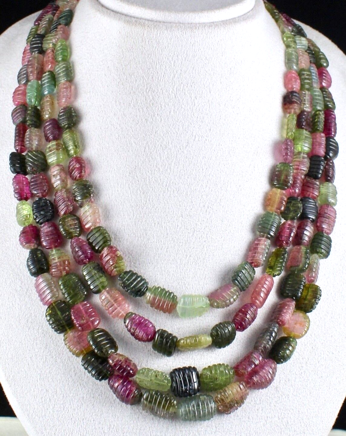 Natural Multi Colour Tourmaline Beads Carved Long 4L 1074 Ct Gemstone Necklace