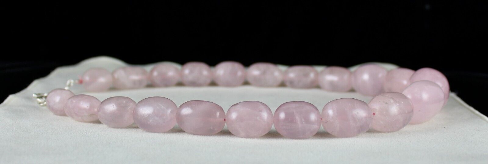 34MM NATURAL ROSE QUARTZ BEADS LONG CABOCHON 1642 CTS GEMSTONE SILVER NECKLACE