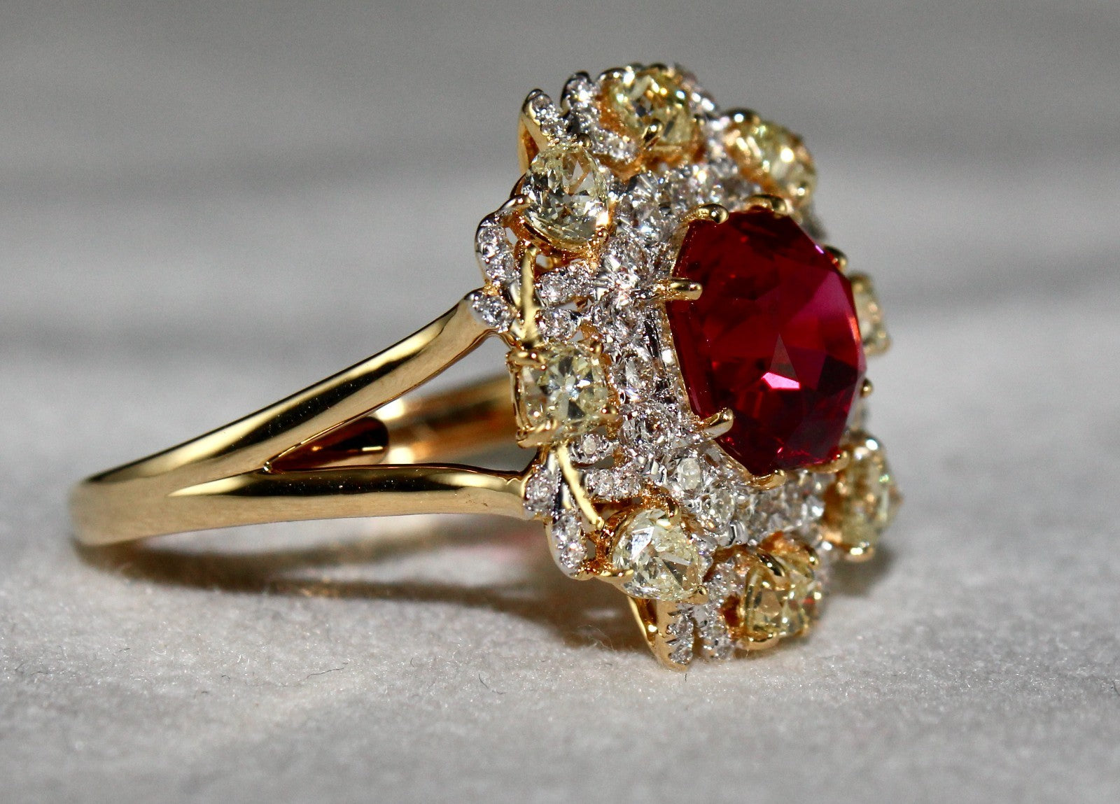 Certified Natural Red Spinel Ring Cut Diamond 18K Gold Statement Finest Jewelry