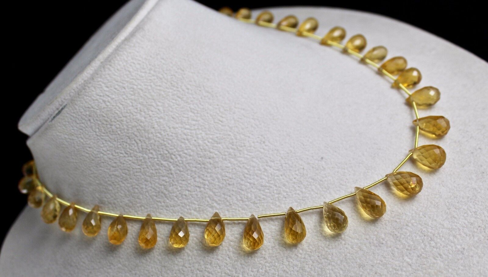 Natural Yellow Citrine Beads Faceted Teardrops 140 Ct Gemstone Silver Necklace