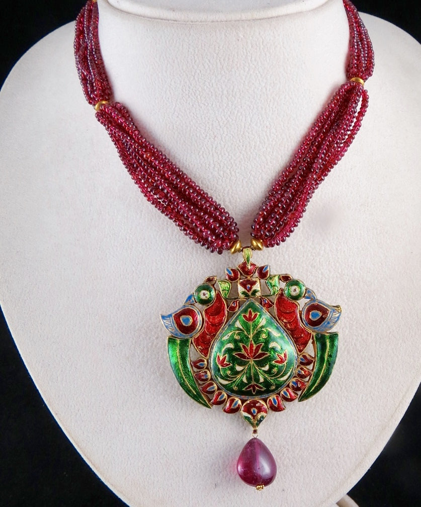 Certified Natural Diamond 545ct Colour Stone 22k Gold Kundan Meena Necklace