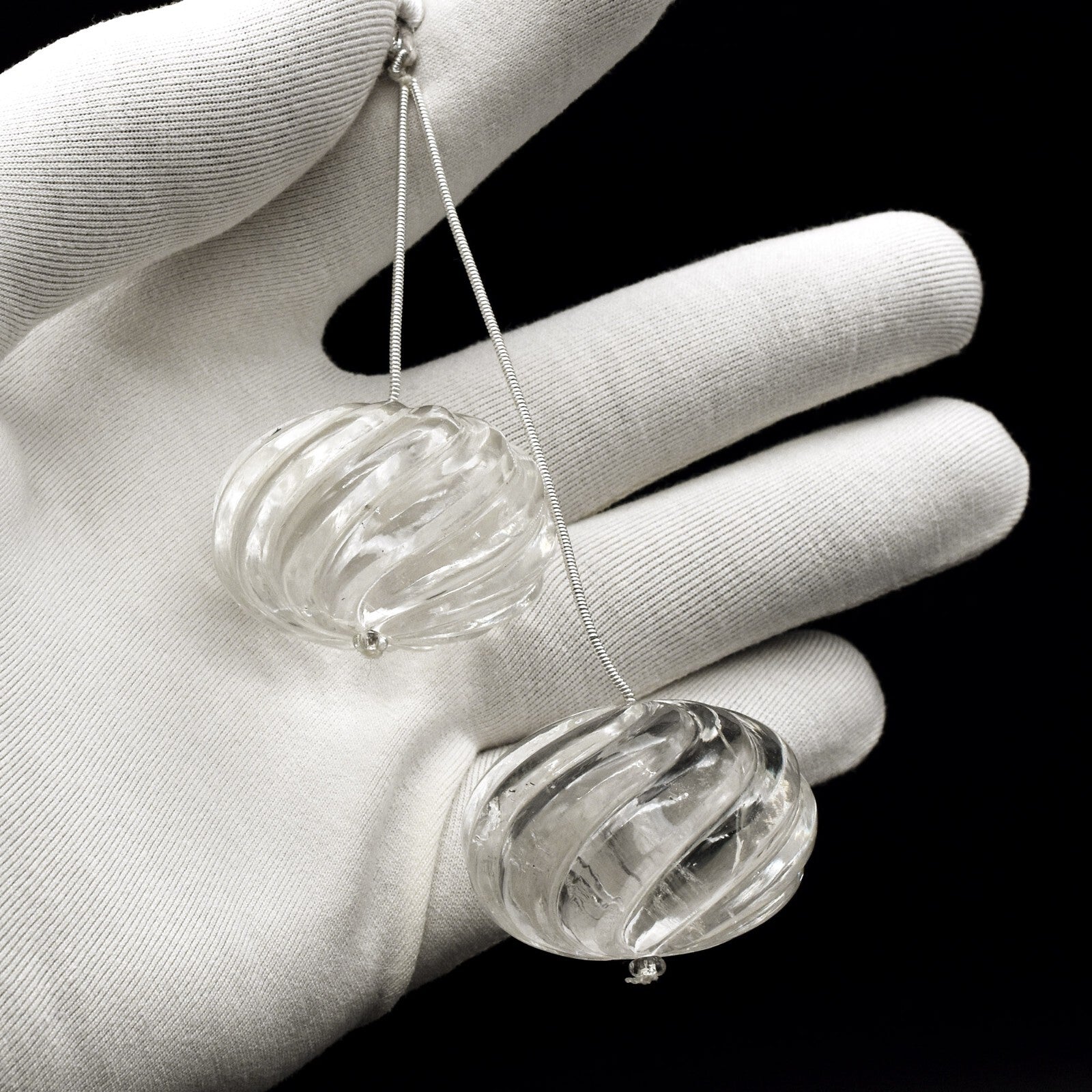 Natural Rock Crystal Quartz 495 Ct Engraved Bead Round Gemstone Designing 2 Pc