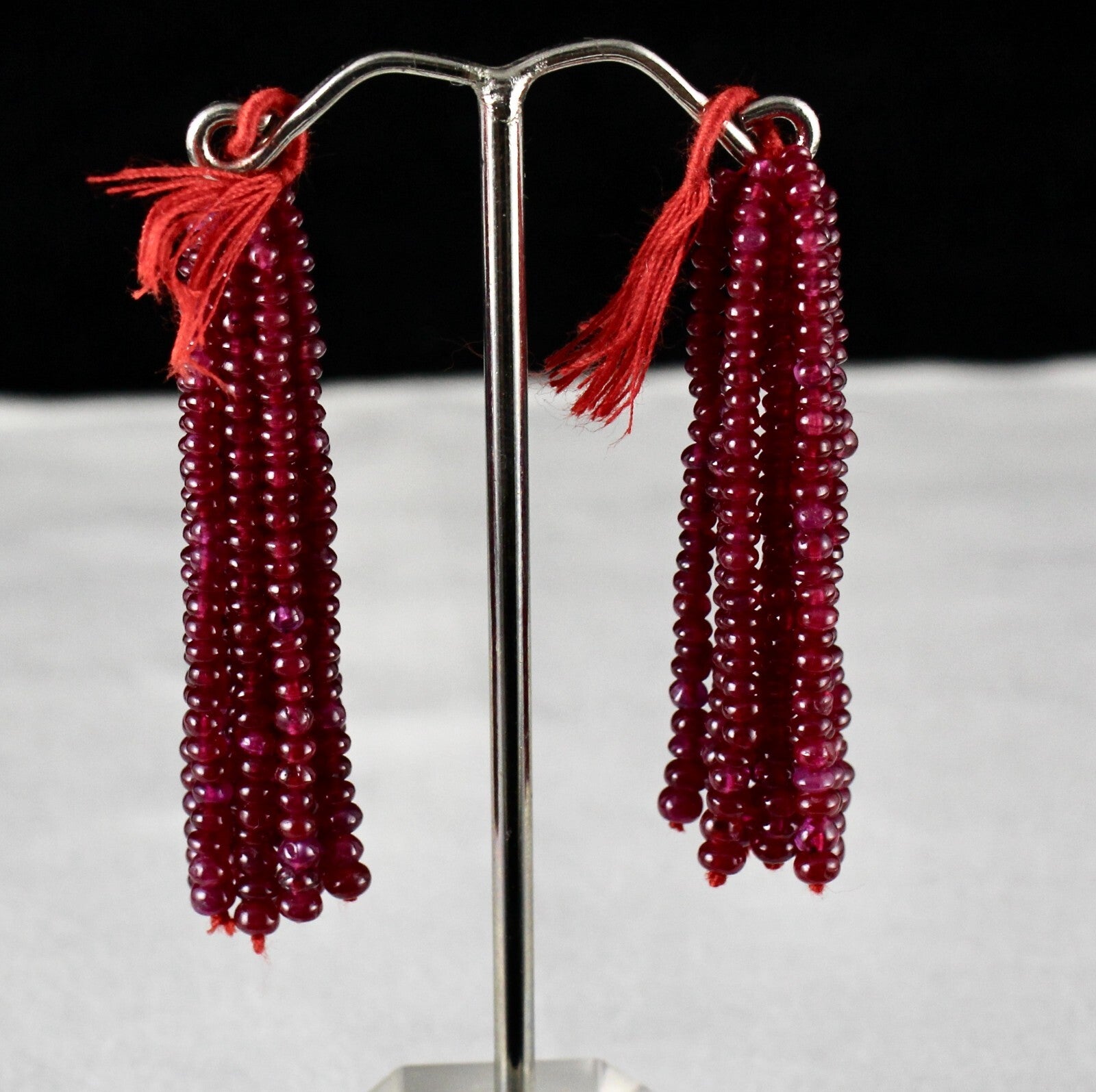 Certified Natural Burma Ruby Beads 79.50 Ct Tassel Gemstone Hanging Earrings