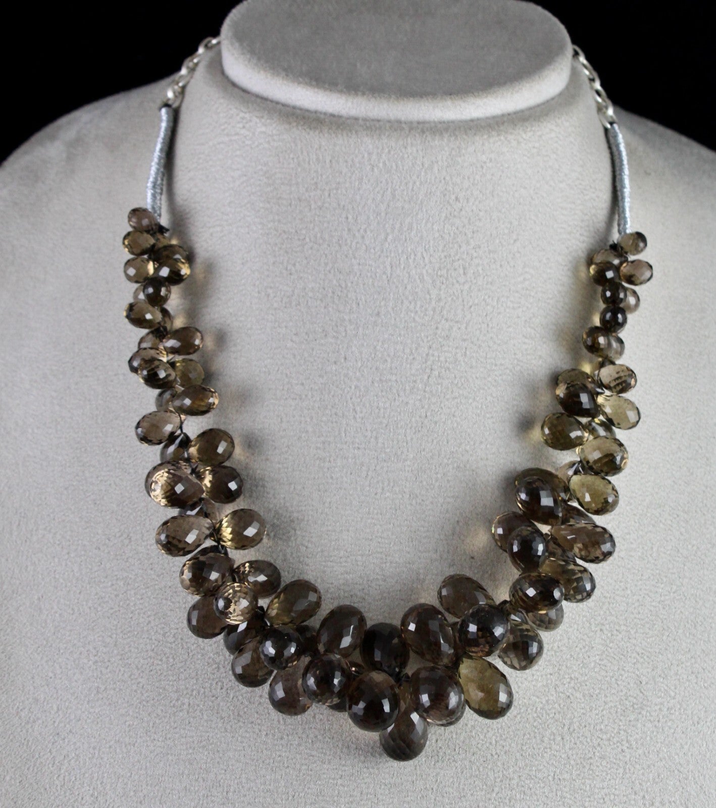 Natural Smoky Quartz Teardrop Beads 540 Ct Sterling Silver Gemstone Necklace