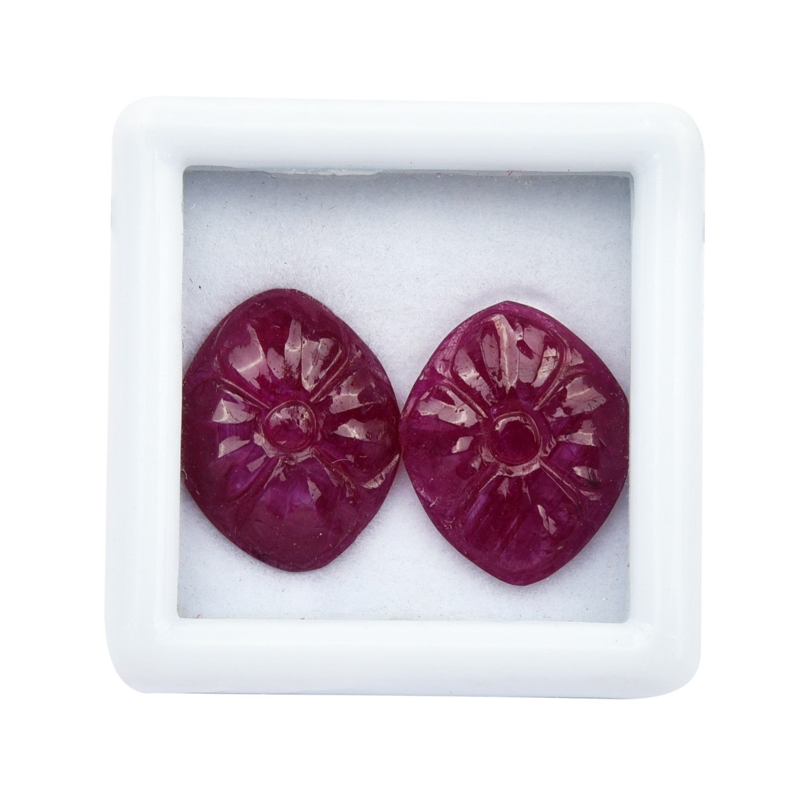 Natural Ruby Engraved Oval Flower Pair 2 Pc 6.18 Ct Loose Red Gemstone Earring