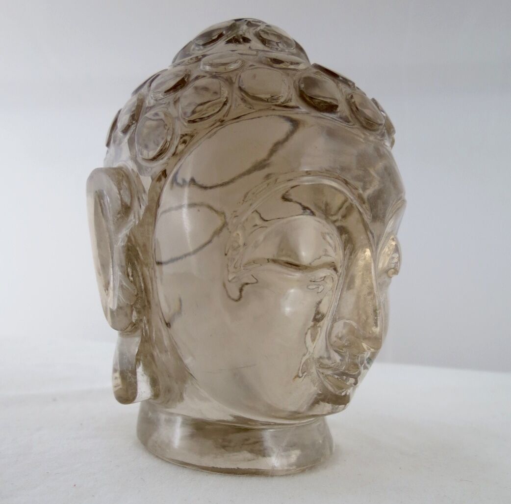 4 INCH NATURAL SMOKY QUARTZ BUDDHA HEAD 2730 CARATS GEMSTONE STATUE HOME DECOR