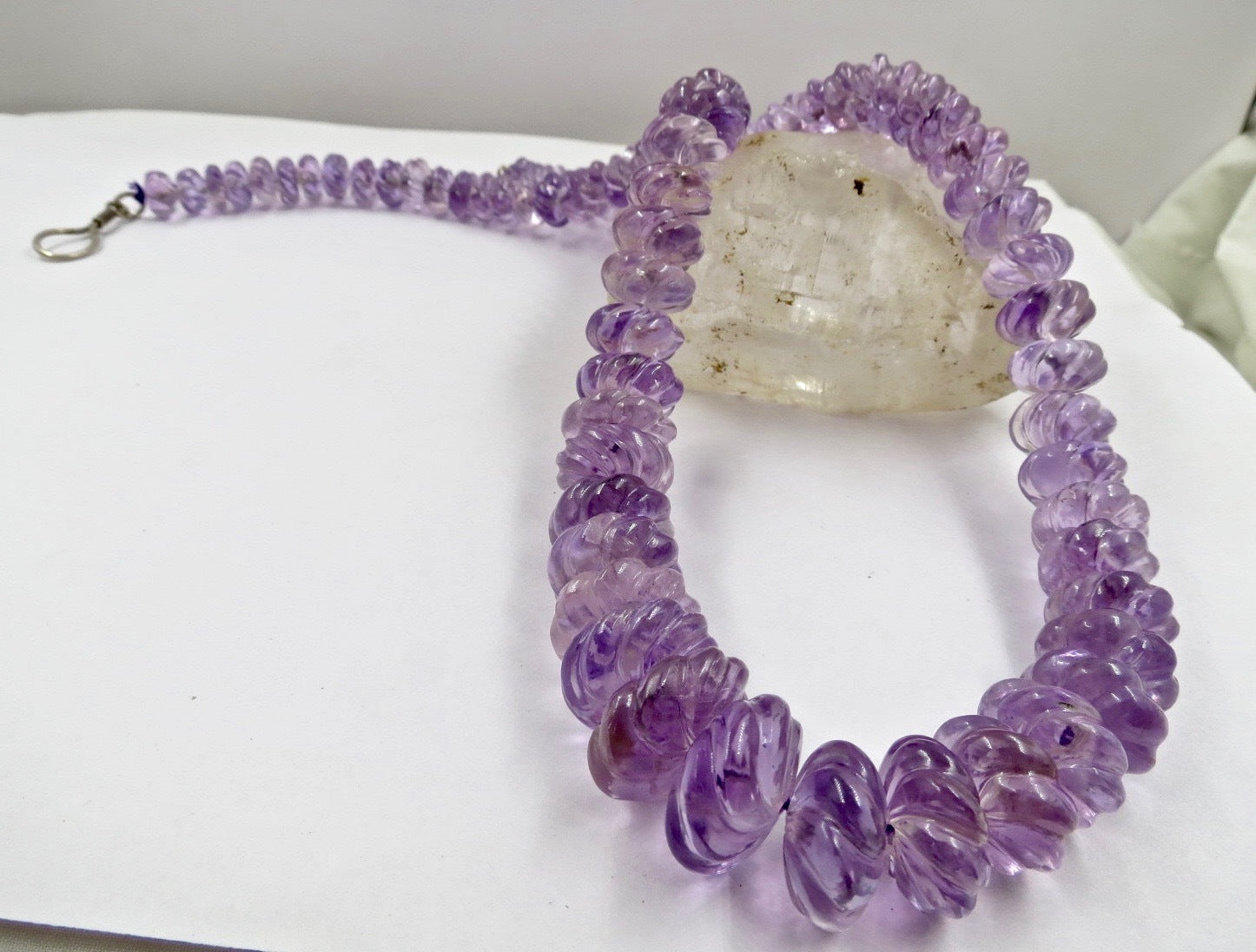 Certified Natural Amethyst 745 Ct Melon Bead Sterling Silver Old Necklace