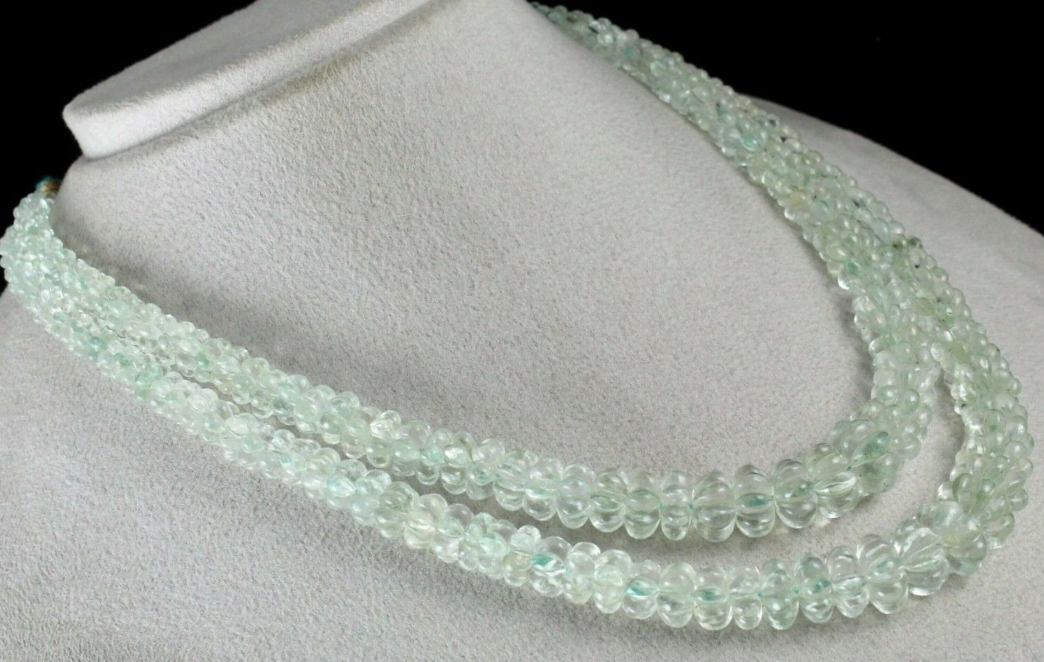 Aquamarine Carved Melon Beaded Necklace 2 L 567 Carats Natural Gemstone String