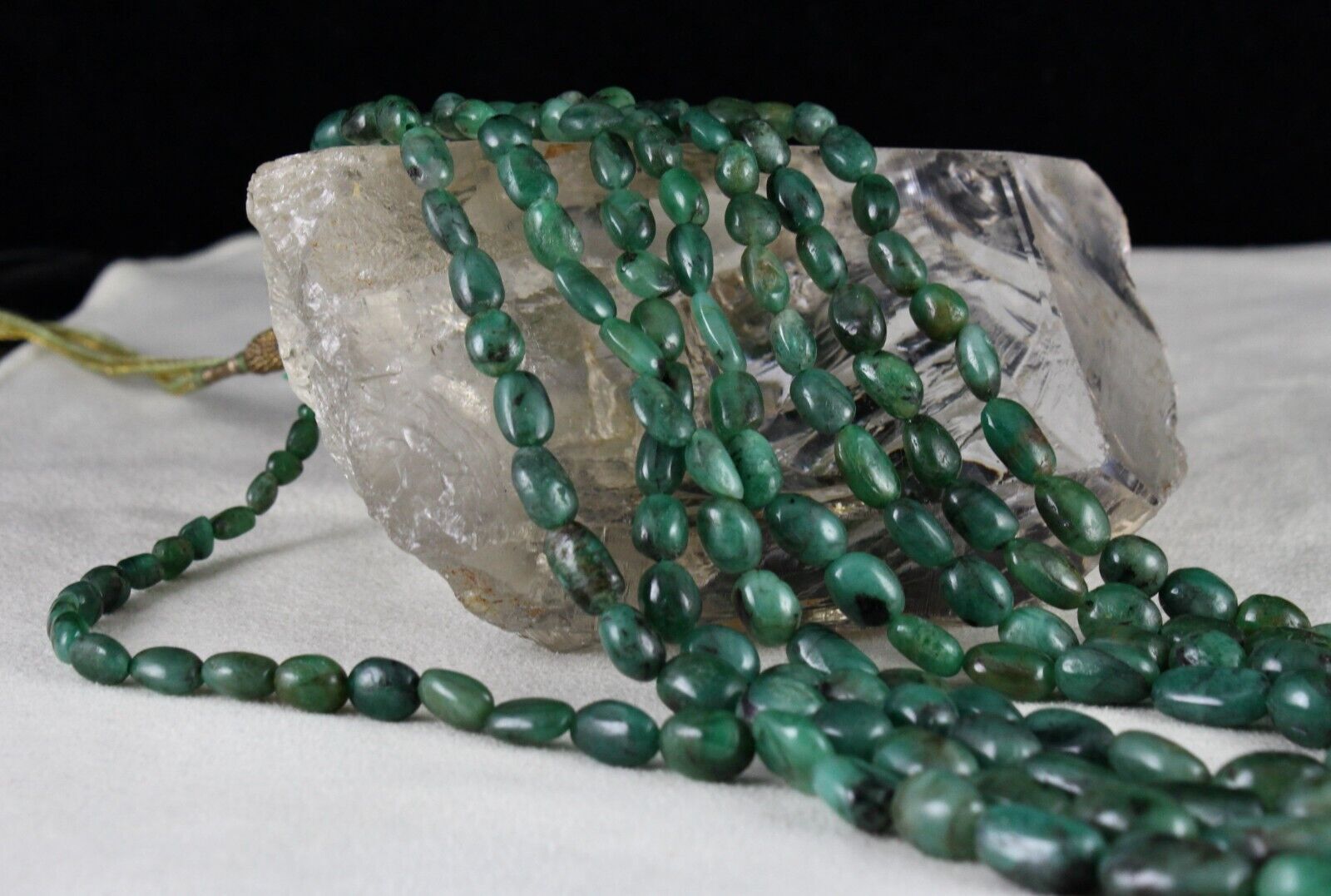 Vintage Natural Emerald Beads 4L 490 Ct Cabochon Gemstone Antique Necklace