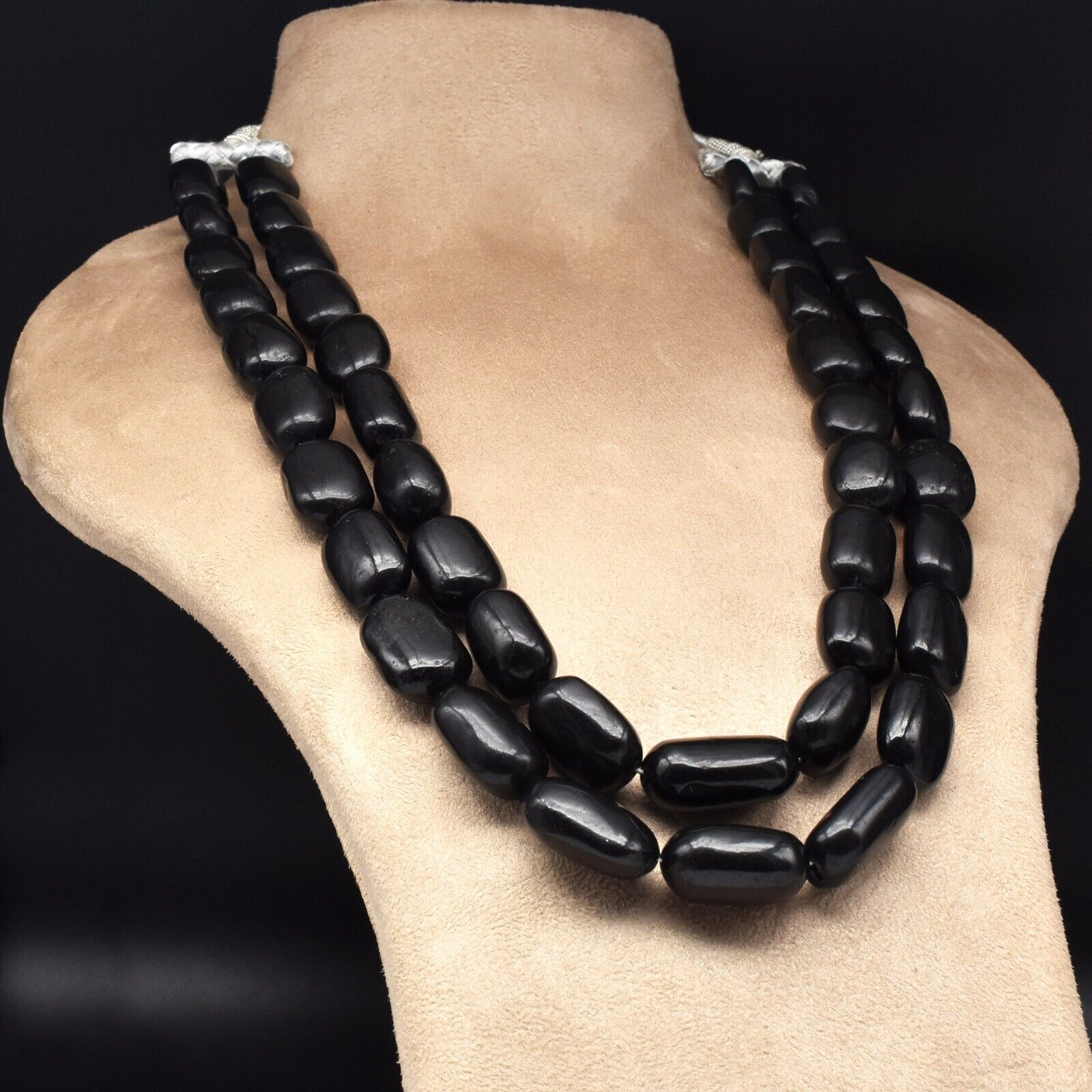 Natural Black Jade Beads Long 2 L 1420 Ct Big 27mm Gemstone Fashion Necklace