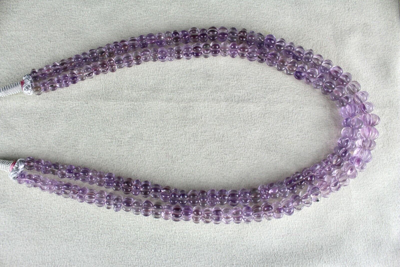 NATURAL PINK AMETHYST BEADS CARVED ROUND 2 LINE 464 CTS GEMSTONE FINE NECKLACE